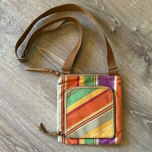 Fossil vintage canvas crossbody striped purse and bonus luggage tag